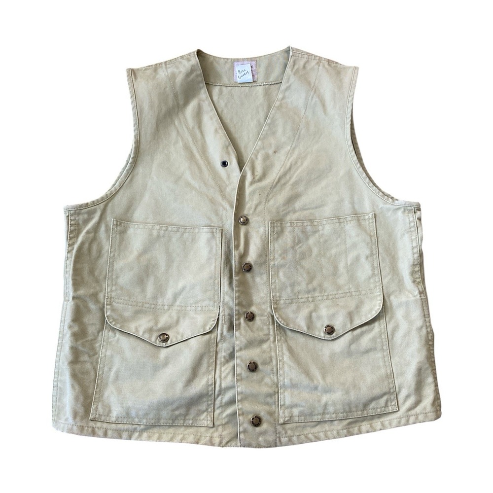 Vintage CC Filson Canvas Style 8 Cruiser Work Vest Size 40 USA Tin Cloth Khaki
